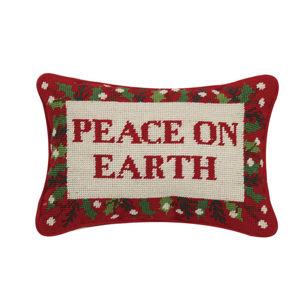 The Holiday Aisle® Tremaine Peace on Earth Needlepoint Lumbar Pillow